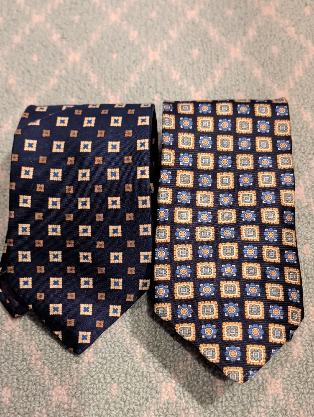 EmbasyRow Men's Navy Blue & Gold Geometric Silk Tie - Pack of 2